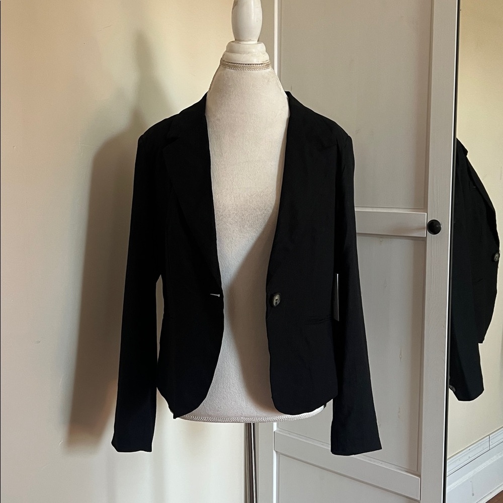 H by Halston Preppy NWT Linen Blend Single Button Blazer - Black - Size Medium - Picture 2 of 13